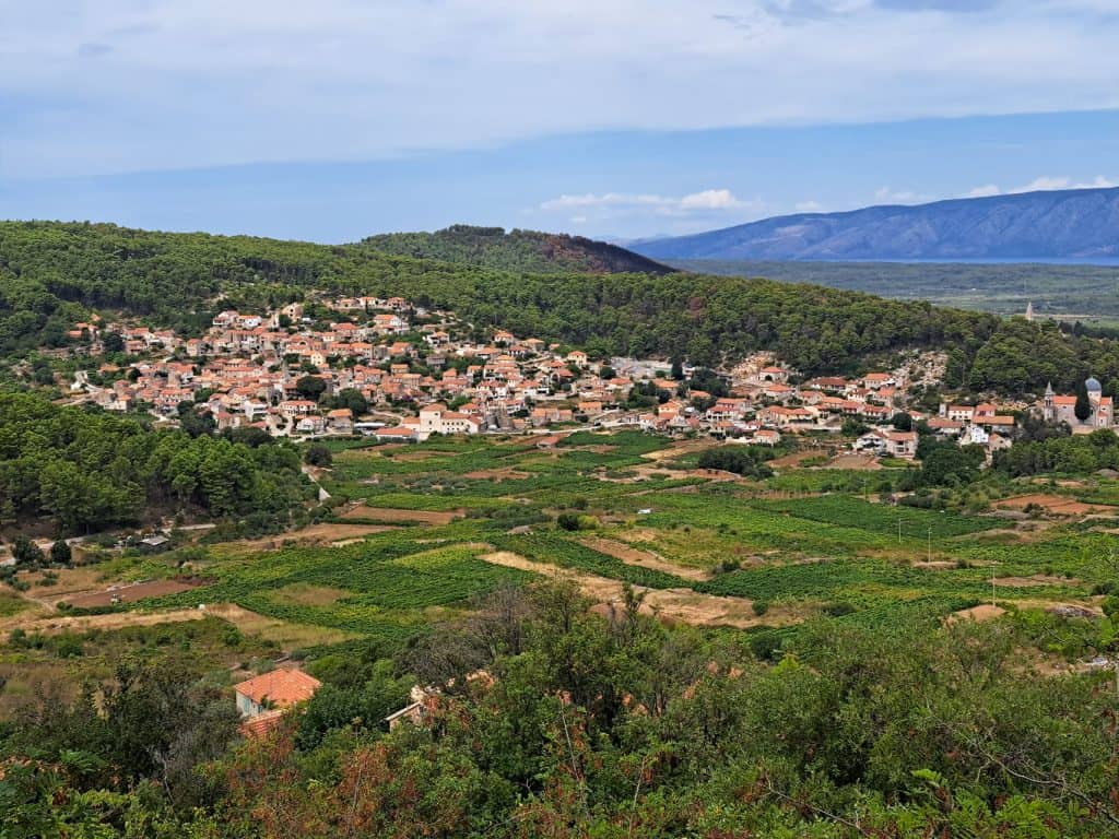 View over Vrisnik and the vineyards of the Stari Grad plain