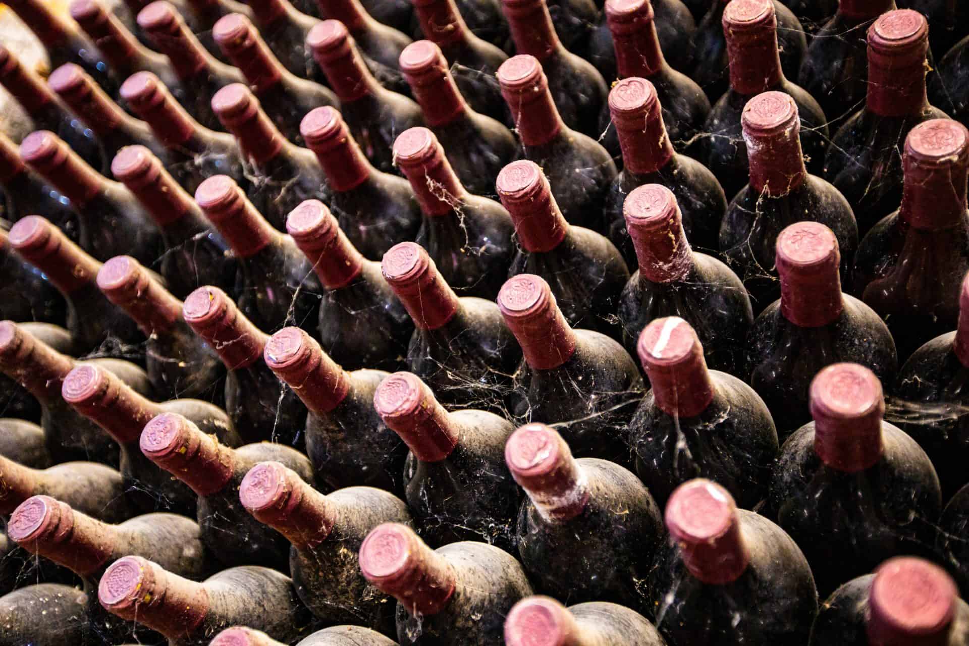 Dusty wine bottles cellar