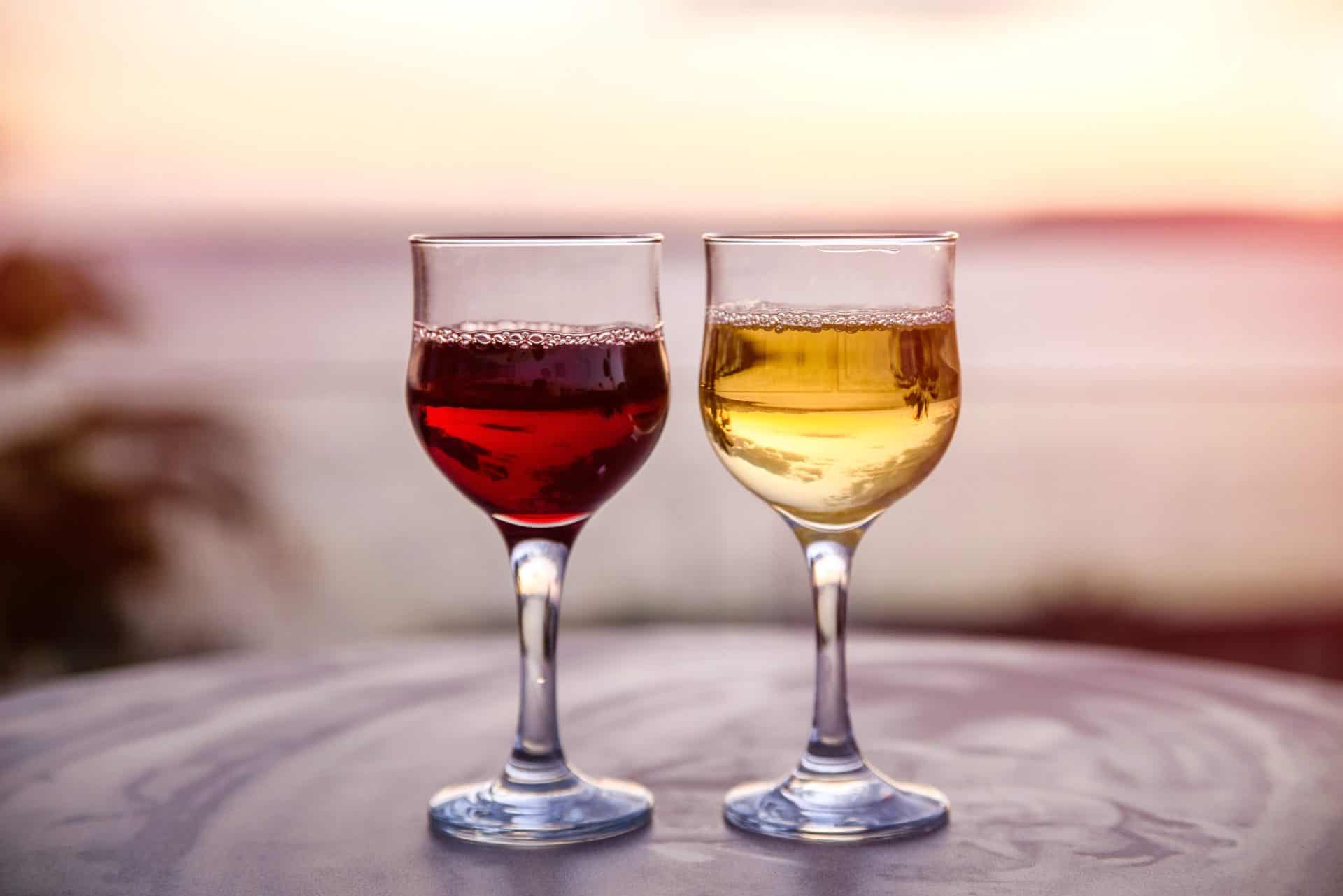 Rosé and white wine glasses dusk