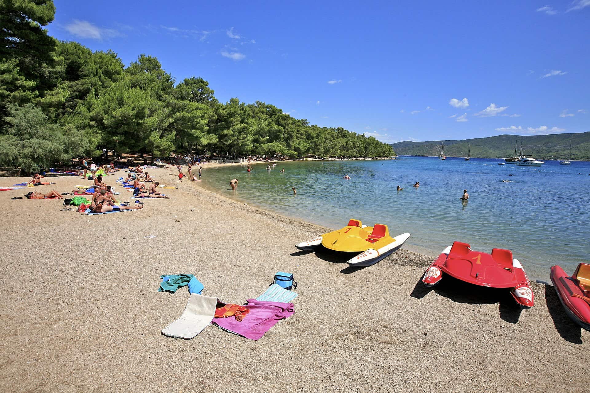 The shallow, sheltered beach at Soline near Vrboska on the north coast of Hvar